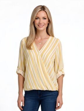 West Kei Alexa Surplice V-Neck Rolltab Blouse Size M